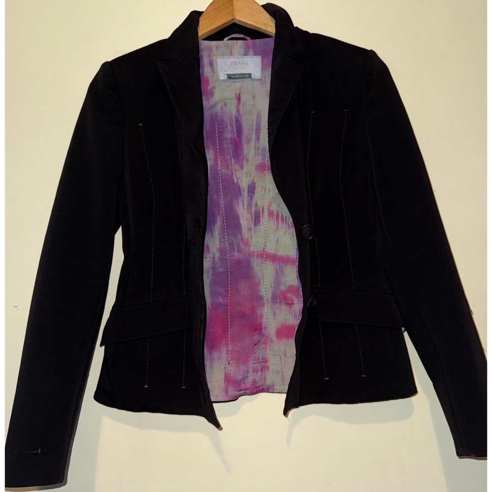 Prada Authentic Black Tyde Dye Pleated Elegant Black Women's Blazer - Picture 2 of 14